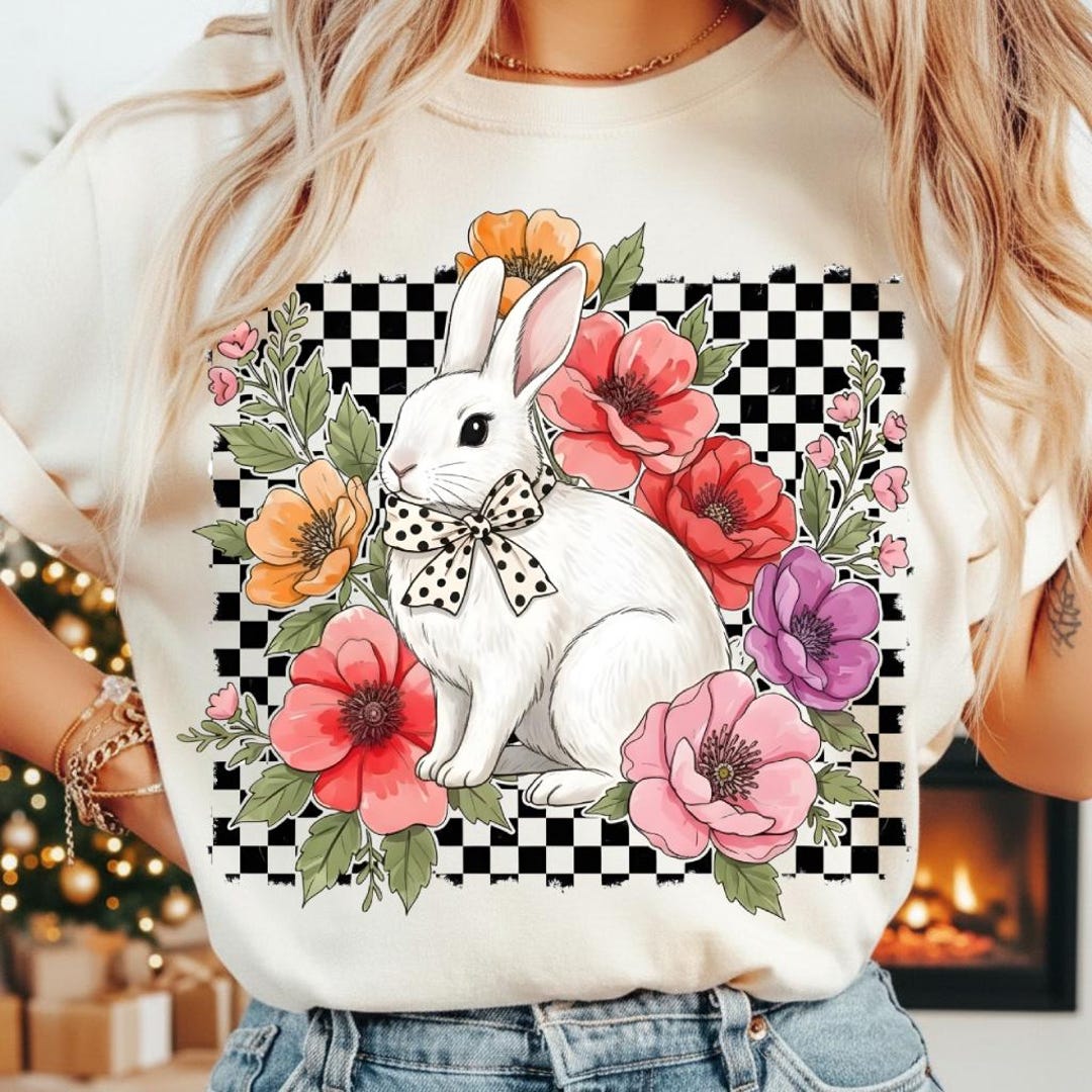 Floral Bunny PNG, Checkerboard Rabbit Clipart, Crochet Knit Design ...