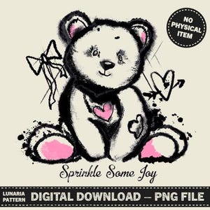 Ilustración de oso lindo PNG – Clipart de oso de peluche dibujado a mano – Descarga digital para manualidades