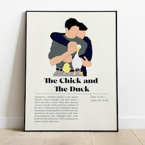 Pôster de Friends Joey e Chandler | Impressão de arte retrô vintage | Pôster personalizado | Impressão de arte de parede | Decoração para casa | Série de TV The Chick and The Duck