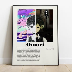 Pôster Omori | Jogo minimalista | Impressão de arte retrô vintage | Pôster personalizado | Impressão de arte de parede | Decoração para casa | Impressão de jogo | Presente de jogo