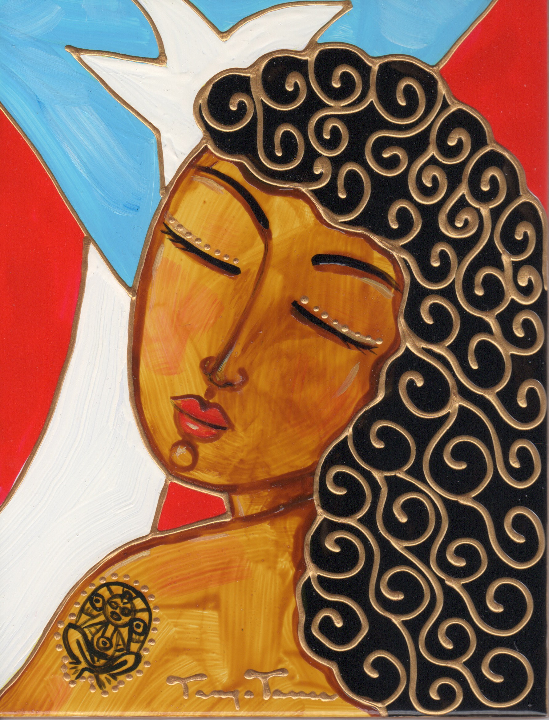 Puerto Rican Taíno Art Muse Original Acrylic Painting on Tile | Etsy