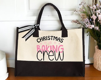 Christmas Baking Crew Tote Bag - Funny Holiday Canvas Shopper, Reusable Market Bag, Eco Gift Tote for Women, Bakers & Friends