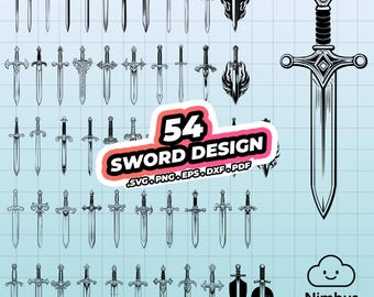 Svärd SVG-paket, svärd DXF, EPS, 4k png, pdf, svärdklippsfil, svärdikon, svärdvektor, medeltida svärd, fantasisvärd, vikingasvärd för samurajer