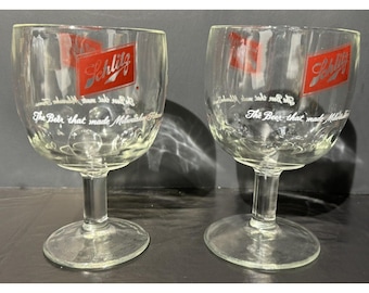 Vintage Collectible Schlitz Beer Logo Thumbprint Goblet Glass - Set of 2