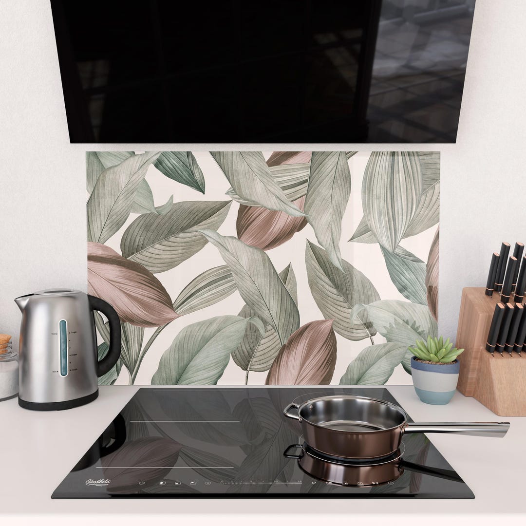 Leaf Pattern Splashback Tropical Leaf Pattern Stove Splashback, Kitchen Backsplash Wall Panel ...