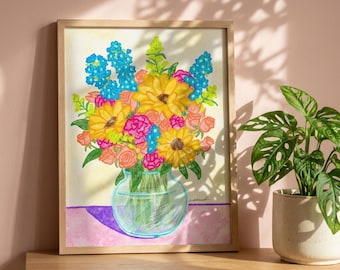 Bright Eclectic Floral Print Fine Art Poster | Bold Maximalist Wall Art