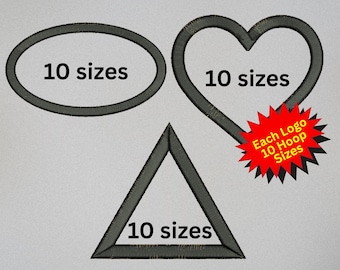 Applique Embroidery Logo Frame Designs, 3 Shapes, 10 Sizes, digital Download