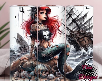 Ladies of Horror Mermaid Bad Bitch Era 20 oz Skinny Tumbler Design a sublimazione Download digitale PNG Instant SOLO DIGITALE, Tumbler di Halloween