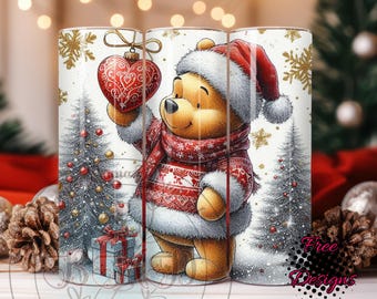 It's the Most Wonderful Time of the Year Tumbler Wrap, Bear & Friends Xmas, Cartoon Christmas 20oz Skinny Tumbler, Holiday Animals Tumbler