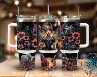 Bicchiere da 40 once con fata, bicchiere gotico con design a sublimazione in stile vintage di Campanellino, bicchiere da principessa delle fiabe, download digitale in formato PNG da 40 once