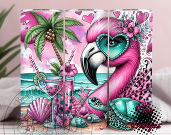 Pink Flamingo Tumbler Wrap: Beach Vacation Digital Download (PNG, 20oz Tumbler Design)
