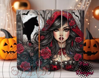 Disegno a sublimazione del bicchiere di Cappuccetto Rosso: Fiaba gotica (download digitale PNG)