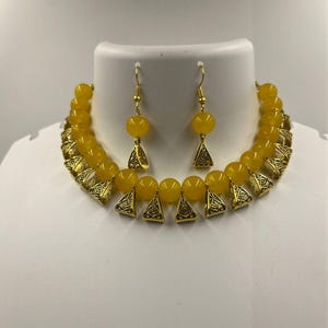 Zayncreations Yellow Beaded Party & Casual Wear Necklace With Earrings Set Gift For Her