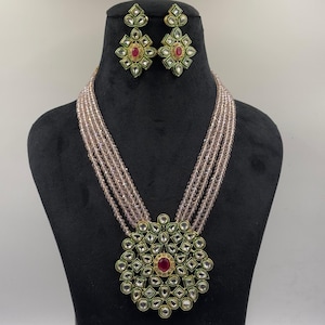 Zayncreations Multistrand Beads Ethnic Kundan Traditional Party & Casual Wear 5 Pearl Beaded Necklace With Earrings Set Gift For Her