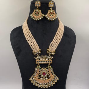 Zayncreations Multistrand Beads Ethnic Kundan Traditional Party & Casual Wear 5 Pearl Beaded Necklace With Earrings Set Gift For Her