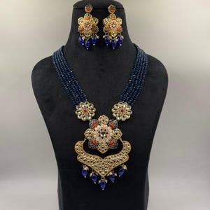Zayncreations Multistrand Beads Ethnic Kundan Traditional Party & Casual Wear 5 Pearl Beaded Necklace With Earrings Set Gift For Her