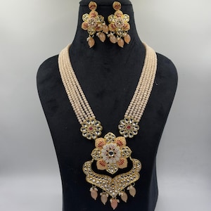 Zayncreations Multistrand Beads Ethnic Kundan Traditional Party & Casual Wear 5 Pearl Beaded Necklace With Earrings Set Gift For Her