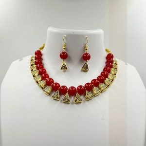 Zayncreations Red Beaded Party & Casual Wear Necklace With Earrings Set Gift For Her