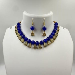 Zayncreations Blue Beaded Party & Casual Wear Necklace With Earrings Set Gift For Her