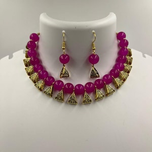 Zayncreations Pink Beaded Party & Casual Wear Necklace With Earrings Set Gift For Her