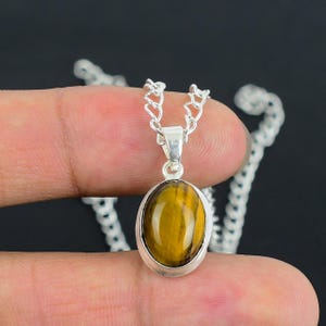 Tigerauge Edelstein Anhänger - 925 Sterling Silber Handgemachter Schmuck, Edelstein Anhänger Geschenk für Sie