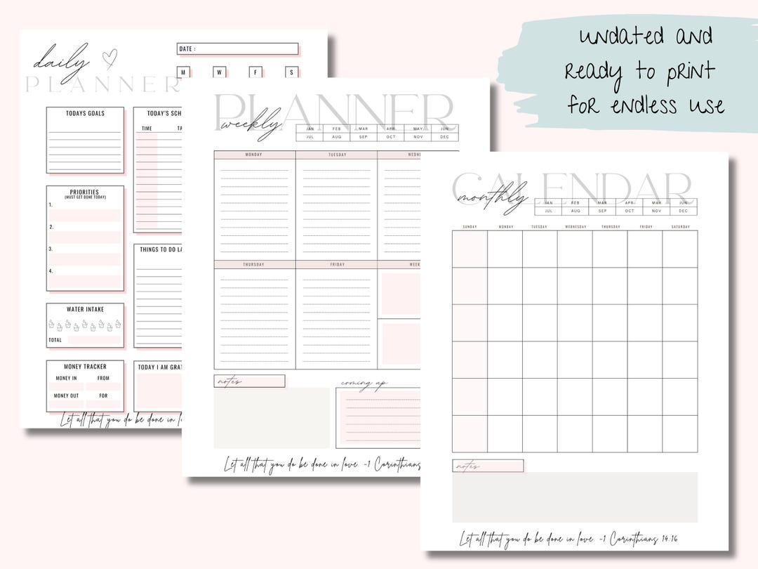 Adhd-friendly Printable Planner Pack | Undated Daily, Weekly & Monthly ...