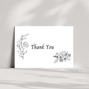 Biglietto di ringraziamento con fiori neri / Download digitale stampabile immediato / 5 pollici x 7 pollici / Biglietto di ringraziamento per tutte le occasioni / Biglietto di ringraziamento con fiori neri