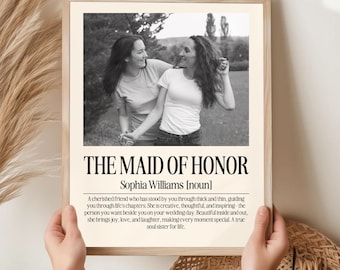 Personalized Maid of Honor Definition Poster, Wedding Gift