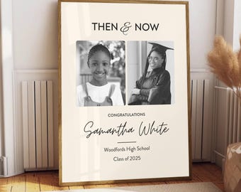 Placa fotográfica personalizada de graduación "Antes y ahora": recuerdo de la promoción de 2025