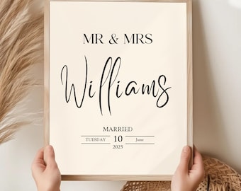 Personalized Mr & Mrs Wedding Print: Elegant Newlywed Gift