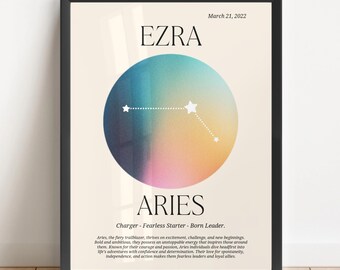 Custom Aries Zodiac Star Sign Art Print: Custom Constellation Wall Decor Gift