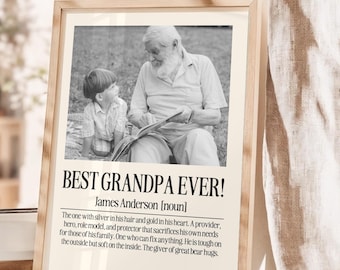 Impresión personalizada con la definición de "Abuelo", regalo con foto personalizado