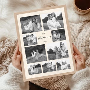 Collage de photos de famille personnalisé, impression d'art mural personnalisée, cadeau pour décoration d'intérieur, pendaison de crémaillère ou anniversaire, photo de nom de famille, photo personnalisée