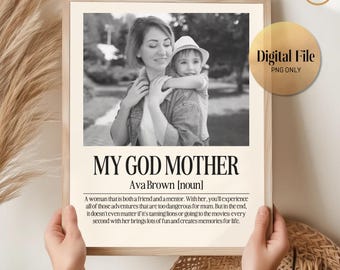 DIGITAL FILE Personalized Godmother Gift: Custom Wall Art Print, Baptism Keepsake
