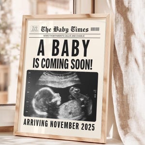 Impresión de periódico personalizada para anuncio de bebé, póster fotográfico personalizado para revelar el embarazo, recuerdo grande para anuncio de nacimiento, decoración para baby shower