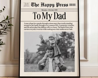 To My Dad Custom Newspaper Print, Keepsake for daddy, Custom Father's Day Wall Art