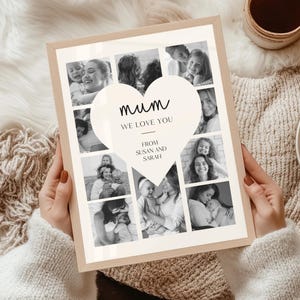Placa de colagem personalizada, presente para o Dia das Mães, pôster com foto em formato de coração, lembrança para mães de primeira viagem, presente exclusivo para mães, presente para o Dia das Mães