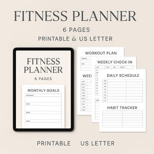 Planificador de ejercicios / 6 páginas imprimibles / Registro de entrenamiento, registro de hábitos, agenda diaria, planificador de ejercicios (PDF, tamaño A4 y carta)
