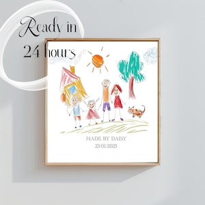 Custom Kids Drawing to Wall Art | Child Art Print | Personalized Family Artwork
