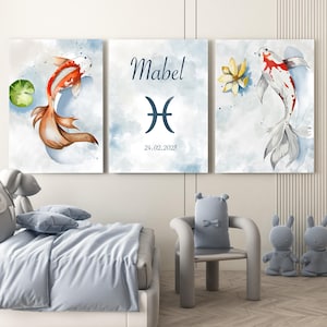 Pisces Sternzeichen Poster - Personalisierter Baby Name Druck - Digitales Kinderzimmer Wandkunst - Geburtstagsgeschenk - Sofortiger individueller Download