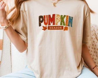 Patchwork Pumpkin Season Shirt, Halloween T-shirt, Printed Patchwork Style Tee, Autumn Fall Sweatshirt, Graphic Tee, Pumpkin Spice T-shirt