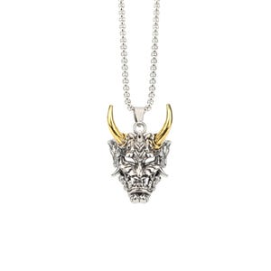 Hannya Mask Necklace- Japanese Oni Demon Art Pendant, Edgy Devil Necklace for Boyfriend & Girlfriend, Unique Unisex Jewelry.