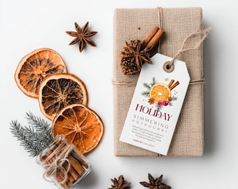 Urlaub Simmering Potpourri Geschenkanhänger Vorlage | Weihnachts Simmer Pot Label | Druckbare digitale Datei