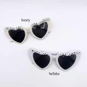 Wife of the Party Bride Sunglasses – Ivory White Pearl Heart Shades for Bachelorette Party, Bridal Shower, Wedding Accessories, Bride Gifts