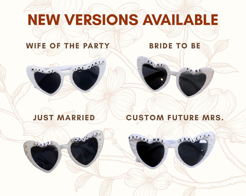 Wife of the Party Bride Sunglasses other versions available. Bride to be. Just Married and Custom Future Mrs. Glasses