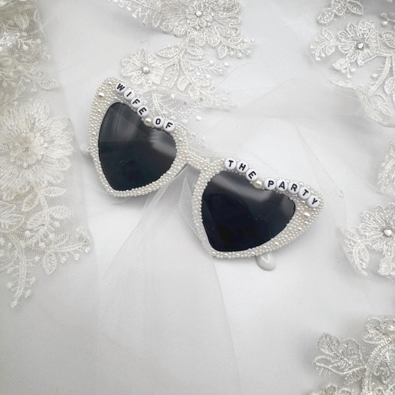Bride Sunglasses | Wife of the Party Bachelorette Bridal Shower Pearl Heart Shades