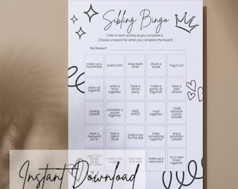 Sibling Summer Challenge Bingo – Printable Activity Game for Kids - Screen-Free Fun for Kids - Low Cost Summer Activities - Instant Download