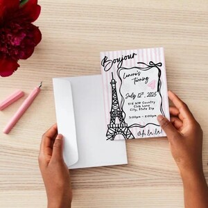 Bonjour Four Party Invite. 5in x 7in Ready to Print with Canva Template