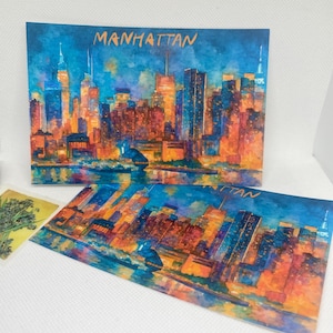 Manhattan Skyline Watercolor Postcard/ Wall Print, New York – Travel Art | City Souvenir | Wall Decor |  Gift Original