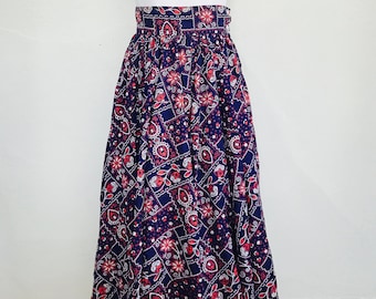 Vintage 1950s Taos Fiesta Fashions Circle Skirt // Red, White and Blue Southwestern Print // Size Small // Waist 26 27 // Mexican Style